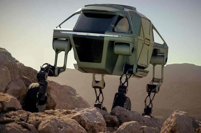 Hyundai unveils Elevate, the first-ever four-legged walking concept car, creating a responder ultimate mobility vehicle (UMV) with movable legs