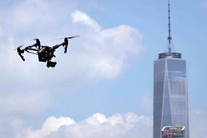 Anti-COVID-19 drones flying above New York metro-area urging pedestrians to “maintain social distancing.”