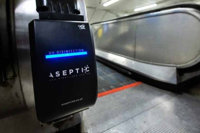 Transport for London deploys devices that generate power from the handrail’s movement to produce UV light which sanitizes surfaces of handrails of 110 escalators across its rapid transit system