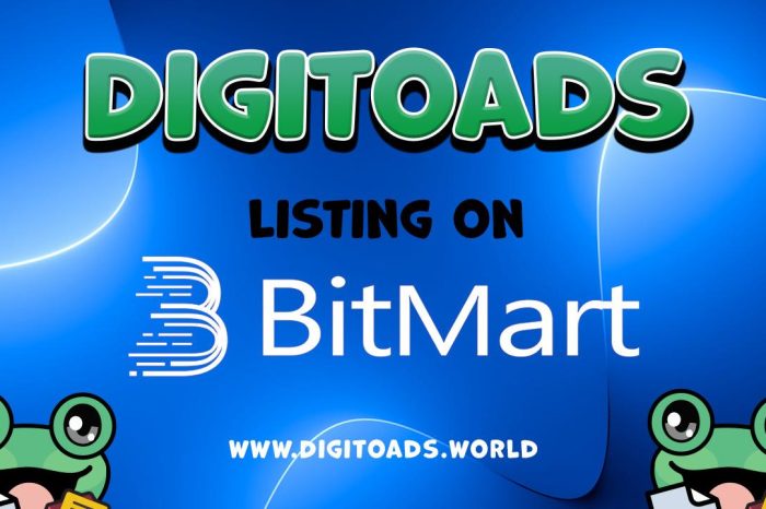 New Meme Coin DigiToads (TOADS) token to list on BitMart Exchange
