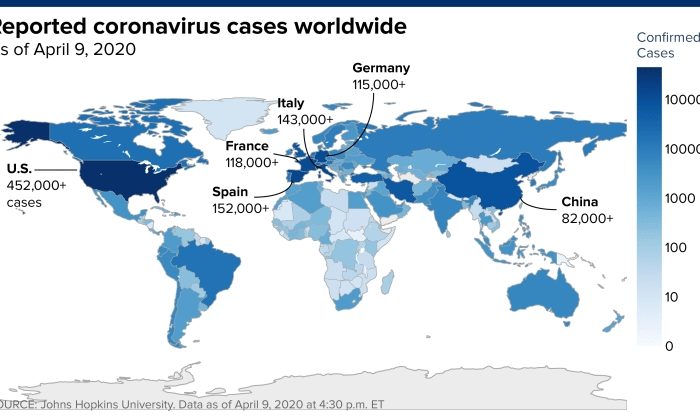 Global coronavirus deaths surge past 100,000, doubling in nearly a week