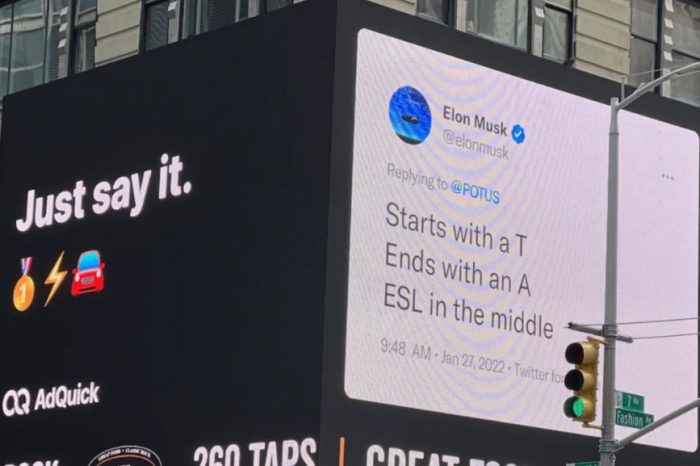 Elon Musk's tweet goes viral in Times Square as Musk fans ask Biden to say the name "TESLA"