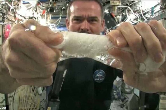 This is what happens when you wring a wet towel in zero-gravity space: Watch