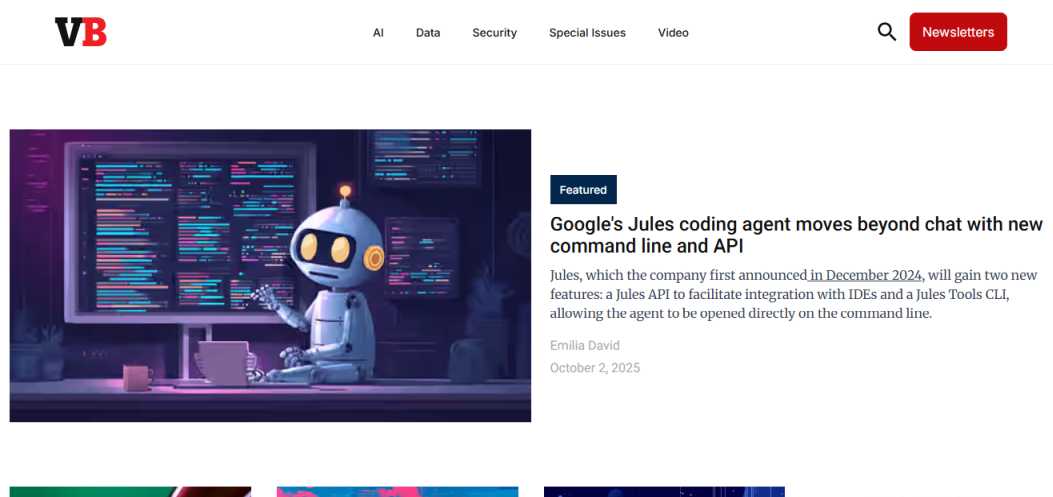 VentureBeat homepage screenshot – AI and enterprise tech news site 2025